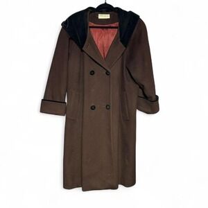 Vintage Brown Overcoat Women's Size XL Forecaster Of Boston Wool Lined Hood Twee